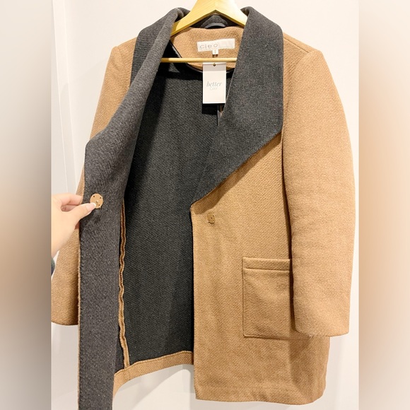 NWOT Cleo Brown & Black Two Tone Black and Tan Wool Blend Women’s Coat - Picture 8 of 11